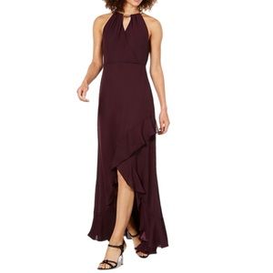 NWT Calvin Klein Aubergine Embellished  High Low Gown - Size 4